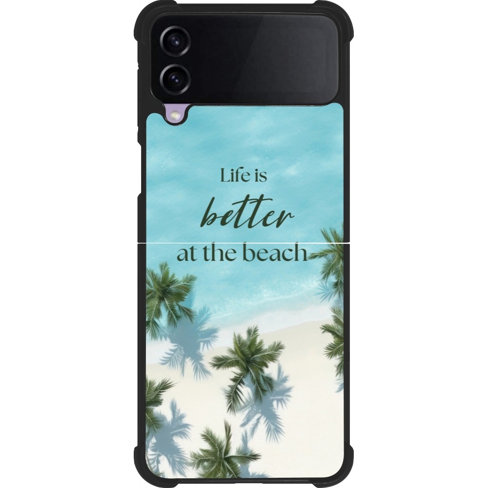 Coque Samsung Galaxy Z Flip4 - Silicone rigide noir Summer 2025 Life is better at the beach