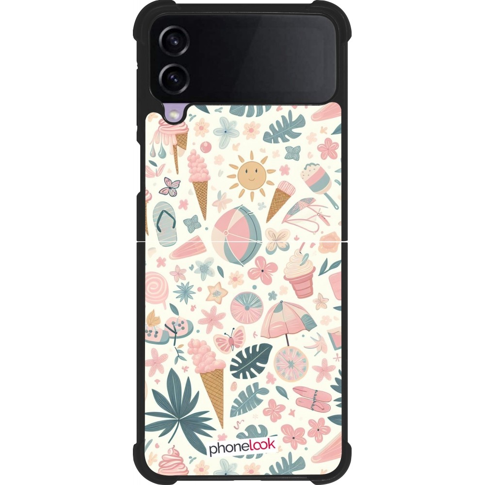 Coque Samsung Galaxy Z Flip4 - Silicone rigide noir Summer Pink Pattern