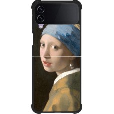 Coque Samsung Galaxy Z Flip4 - Silicone rigide noir Tableau art - La Jeune fille à la perle - Johannes Vermeer
