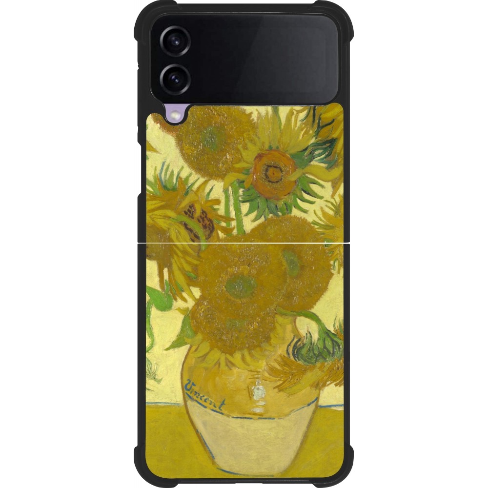 Coque Samsung Galaxy Z Flip4 - Silicone rigide noir Tableau art - Les Tournesols - Van Gogh