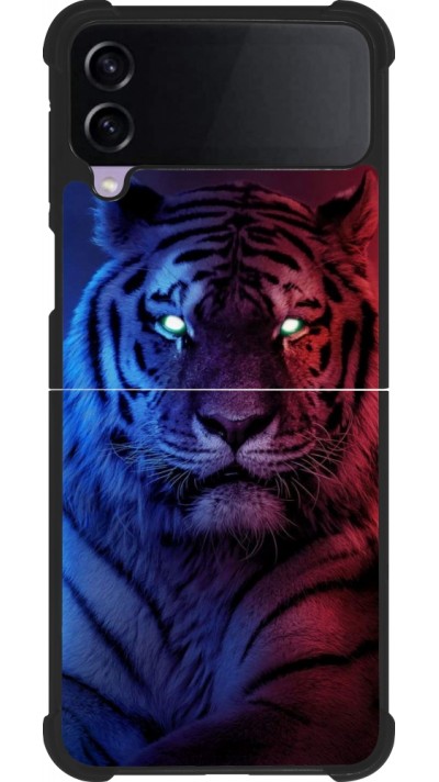 Coque Samsung Galaxy Z Flip4 - Silicone rigide noir Tiger Blue Red
