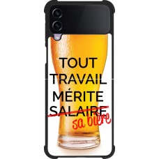 Coque Samsung Galaxy Z Flip4 - Silicone rigide noir Tout travail mérite sa bière