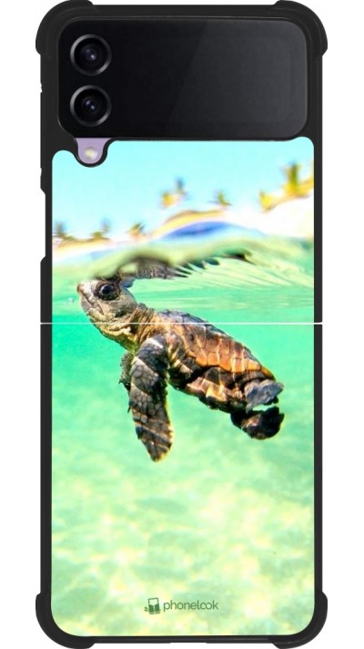 Coque Samsung Galaxy Z Flip4 - Silicone rigide noir Turtle Underwater