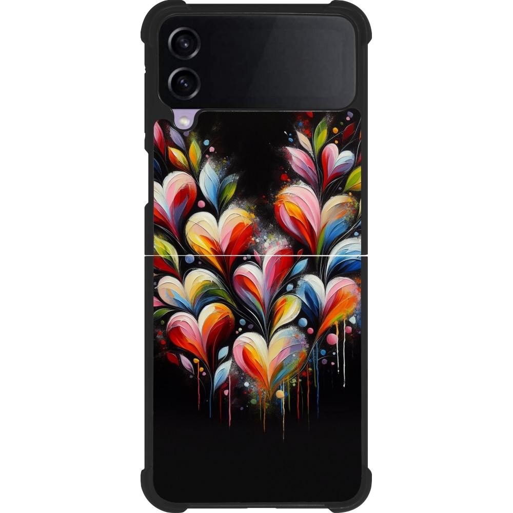 Coque Samsung Galaxy Z Flip4 - Silicone rigide noir Valentine 2024 Coeur Noir Abstrait