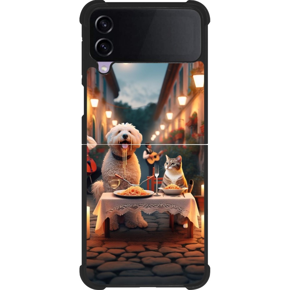 Coque Samsung Galaxy Z Flip4 - Silicone rigide noir Valentine 2024 Dog & Cat Candlelight