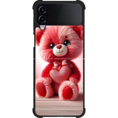 Coque Samsung Galaxy Z Flip4 - Silicone rigide noir Valentine 2024 Ourson rose