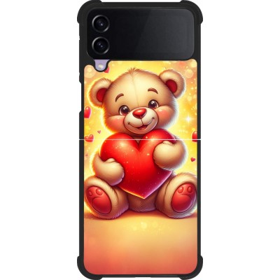 Coque Samsung Galaxy Z Flip4 - Silicone rigide noir Valentine 2024 Teddy love