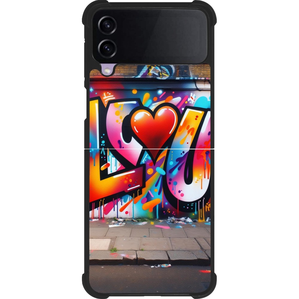 Coque Samsung Galaxy Z Flip4 - Silicone rigide noir Valentine 2025 Love U Tag