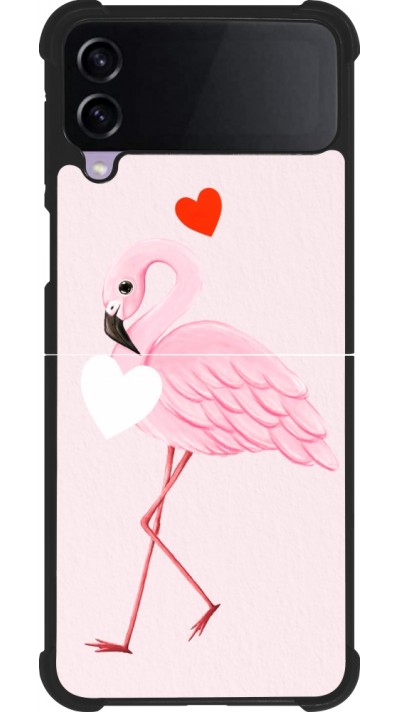 Coque Samsung Galaxy Z Flip4 - Silicone rigide noir Valentine 2023 flamingo hearts