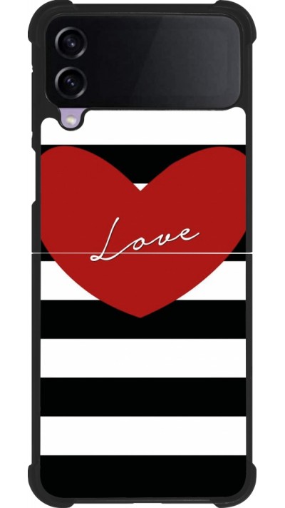 Coque Samsung Galaxy Z Flip4 - Silicone rigide noir Valentine 2023 heart black and white lines