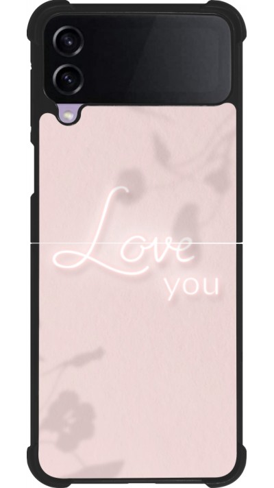 Coque Samsung Galaxy Z Flip4 - Silicone rigide noir Valentine 2023 love you neon flowers shadows