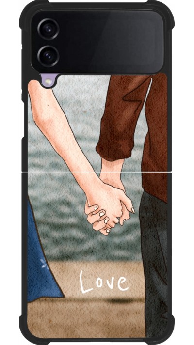 Coque Samsung Galaxy Z Flip4 - Silicone rigide noir Valentine 2023 lovers holding hands