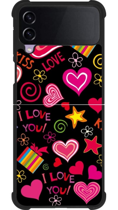 Coque Samsung Galaxy Z Flip4 - Silicone rigide noir Valentine 2023 love symbols