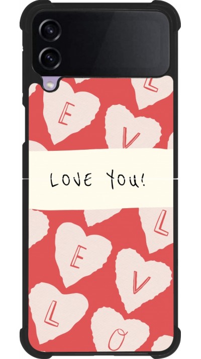 Coque Samsung Galaxy Z Flip4 - Silicone rigide noir Valentine 2023 love you note