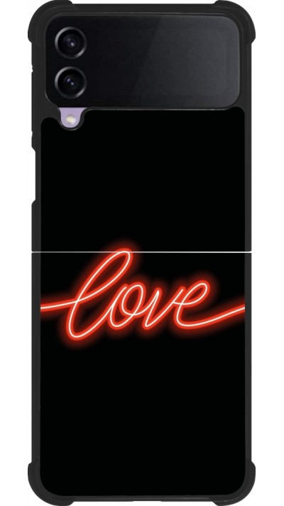 Coque Samsung Galaxy Z Flip4 - Silicone rigide noir Valentine 2023 neon love