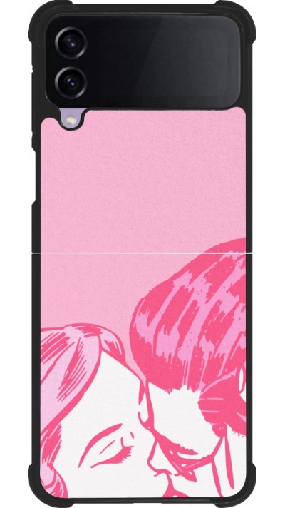 Coque Samsung Galaxy Z Flip4 - Silicone rigide noir Valentine 2023 retro pink love