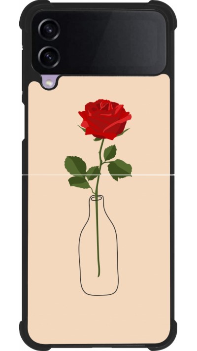 Coque Samsung Galaxy Z Flip4 - Silicone rigide noir Valentine 2023 single rose in a bottle