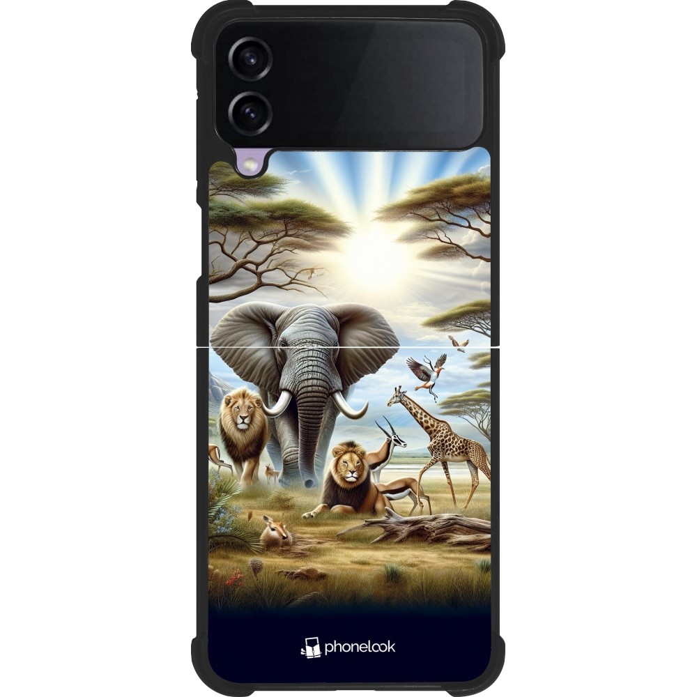 Coque Samsung Galaxy Z Flip4 - Silicone rigide noir Vie sauvage africaine