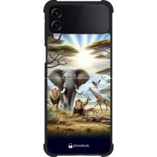 Coque Samsung Galaxy Z Flip4 - Silicone rigide noir Vie sauvage africaine