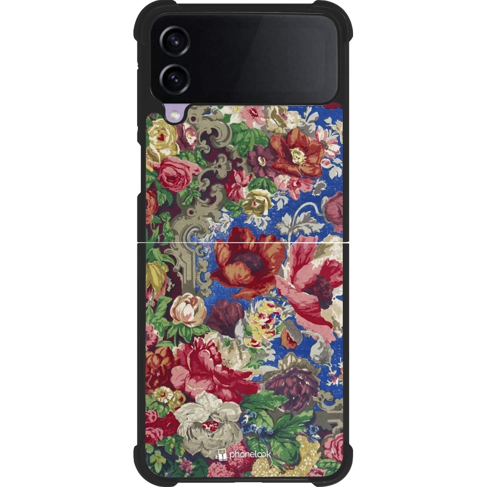 Coque Samsung Galaxy Z Flip4 - Silicone rigide noir Vintage Art Flowers