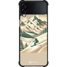 Coque Samsung Galaxy Z Flip4 - Silicone rigide noir Vintage Ski Mountain