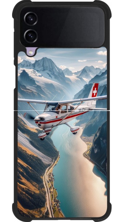 Coque Samsung Galaxy Z Flip4 - Silicone rigide noir Vol Alpin Suisse