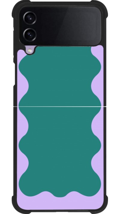 Coque Samsung Galaxy Z Flip4 - Silicone rigide noir Wavy Rectangle Green Purple