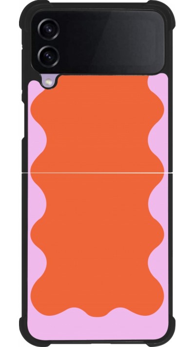 Coque Samsung Galaxy Z Flip4 - Silicone rigide noir Wavy Rectangle Orange Pink