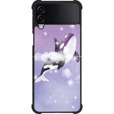 Coque Samsung Galaxy Z Flip4 - Silicone rigide noir Whale in sparking stars