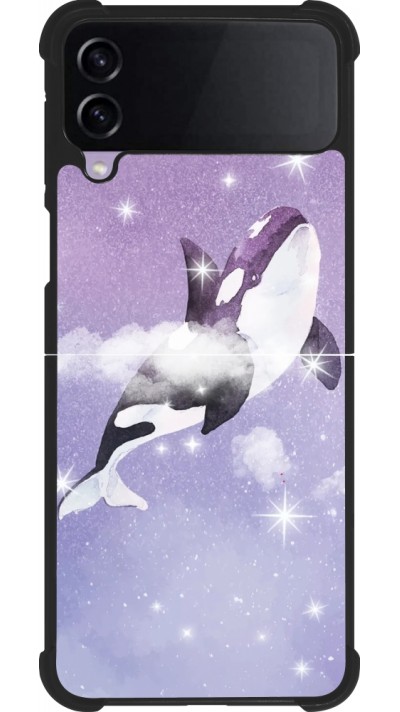 Coque Samsung Galaxy Z Flip4 - Silicone rigide noir Whale in sparking stars