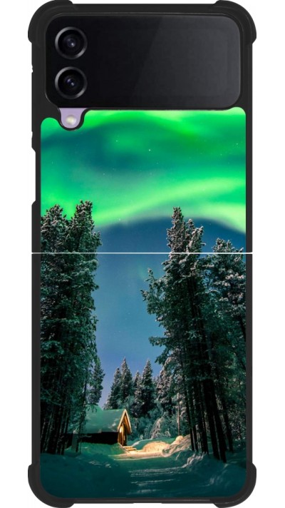 Coque Samsung Galaxy Z Flip4 - Silicone rigide noir Winter 22 Northern Lights
