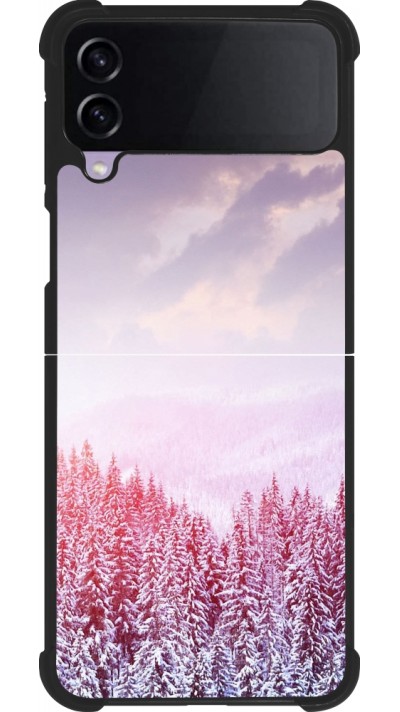 Coque Samsung Galaxy Z Flip4 - Silicone rigide noir Winter 22 Pink Forest