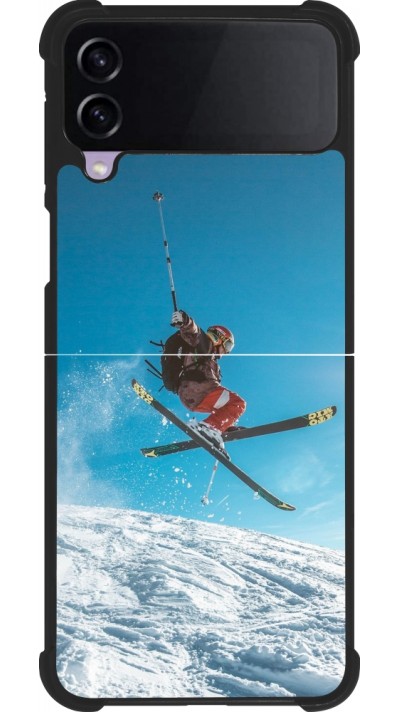 Coque Samsung Galaxy Z Flip4 - Silicone rigide noir Winter 22 Ski Jump