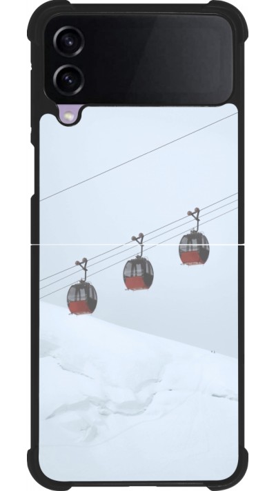 Coque Samsung Galaxy Z Flip4 - Silicone rigide noir Winter 22 ski lift