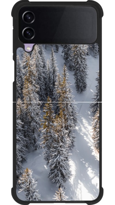 Coque Samsung Galaxy Z Flip4 - Silicone rigide noir Winter 22 snowy forest