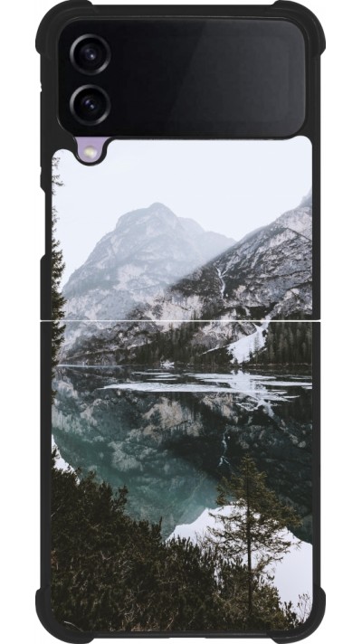 Coque Samsung Galaxy Z Flip4 - Silicone rigide noir Winter 22 snowy mountain and lake