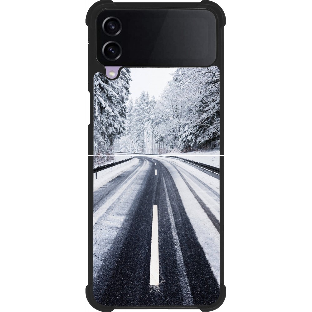 Coque Samsung Galaxy Z Flip4 - Silicone rigide noir Winter 22 Snowy Road