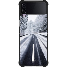 Coque Samsung Galaxy Z Flip4 - Silicone rigide noir Winter 22 Snowy Road