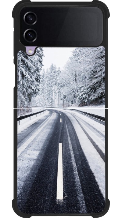 Coque Samsung Galaxy Z Flip4 - Silicone rigide noir Winter 22 Snowy Road