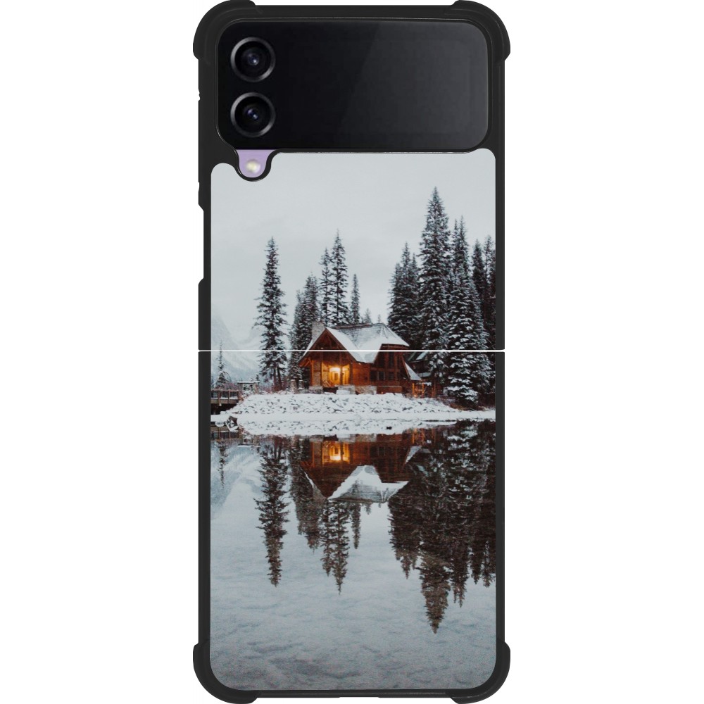 Samsung Galaxy Z Flip4 Case Hülle - Silikon schwarz Winter 25 Winter house forest afternoon