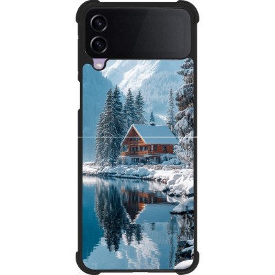 Coque Samsung Galaxy Z Flip4 - Silicone rigide noir Winter 25 Winter house forest day
