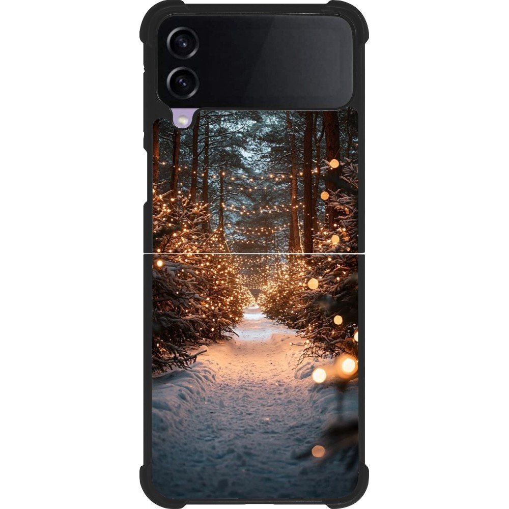 Coque Samsung Galaxy Z Flip4 - Silicone rigide noir Winter 25 Winter snowy road