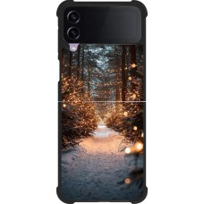 Coque Samsung Galaxy Z Flip4 - Silicone rigide noir Winter 25 Winter snowy road