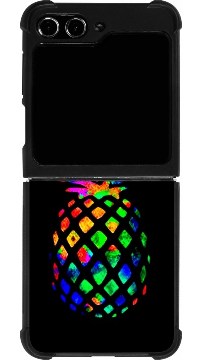Coque Samsung Galaxy Z Flip5 - Silicone rigide noir Ananas Multi-colors