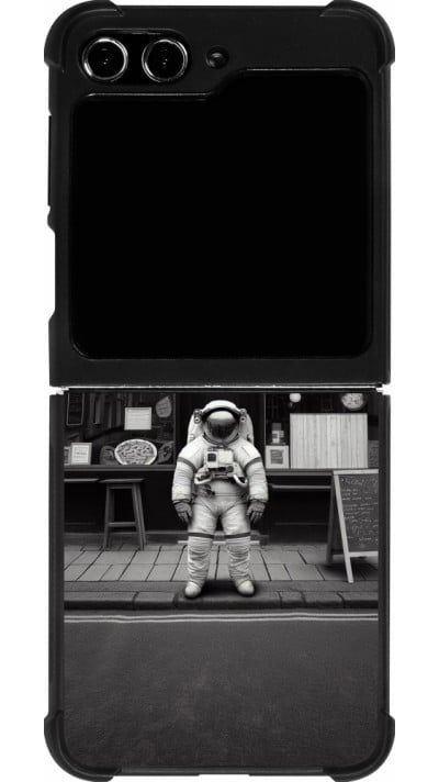 Coque Samsung Galaxy Z Flip5 - Silicone rigide noir Astronaute devant une Pizzeria
