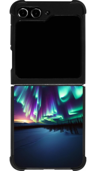 Coque Samsung Galaxy Z Flip5 - Silicone rigide noir Aurore Boréale Étincelante