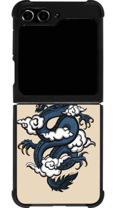 Coque Samsung Galaxy Z Flip5 - Silicone rigide noir Blue Dragon Tattoo