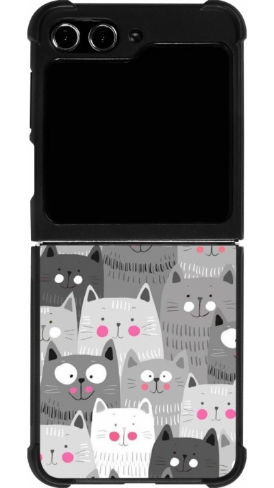 Coque Samsung Galaxy Z Flip5 - Silicone rigide noir Chats gris troupeau