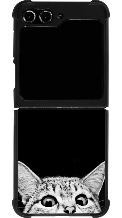Coque Samsung Galaxy Z Flip5 - Silicone rigide noir Cat Looking Up Black