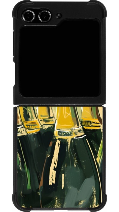 Coque Samsung Galaxy Z Flip5 - Silicone rigide noir Champagne peinture